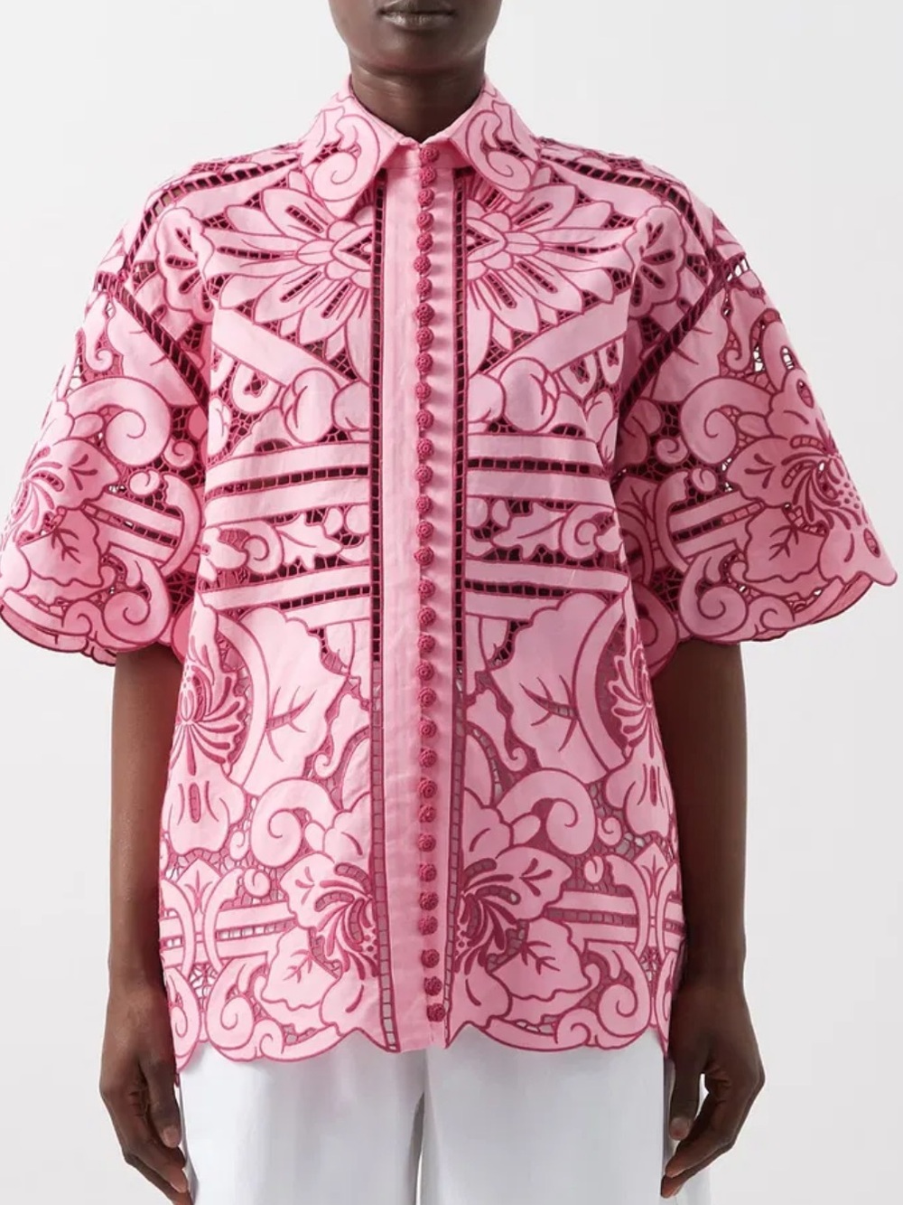 Zimmermann Pink Broderie-Anglaise Embroidered Short-Sleeve Jacket